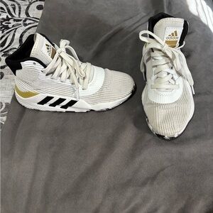 Adidas Kids White and Black Sneakers with Gold Accents